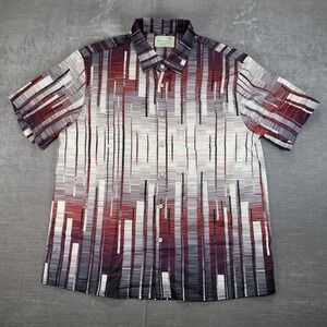 Royaura Vintage Hawaiian Men's Abstract Stripe Short Sleeve Button Up Shirt Sz L